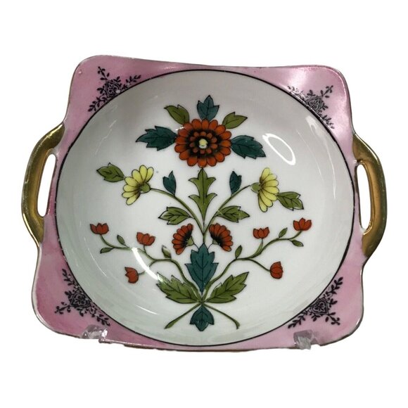 Vtg Noritake Serving Dish Bowl Pink Luster Gold Detail Square Mid-Century Modern - Picture 2 of 6